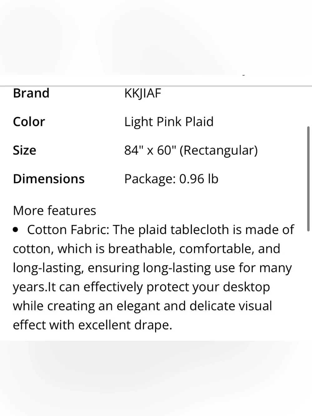 Light PINK PLAID GINGHAM Ruffle Tablecloth Rectangular 84x60”